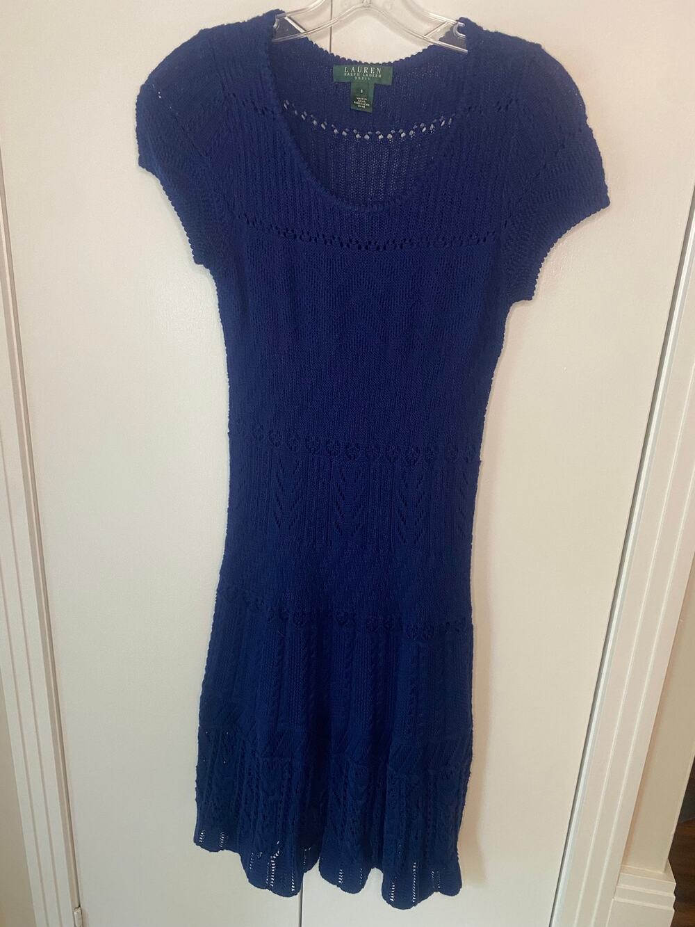 Lauren Ralph Lauren 100% Cotton Sweater Dress Navy Sz Small
